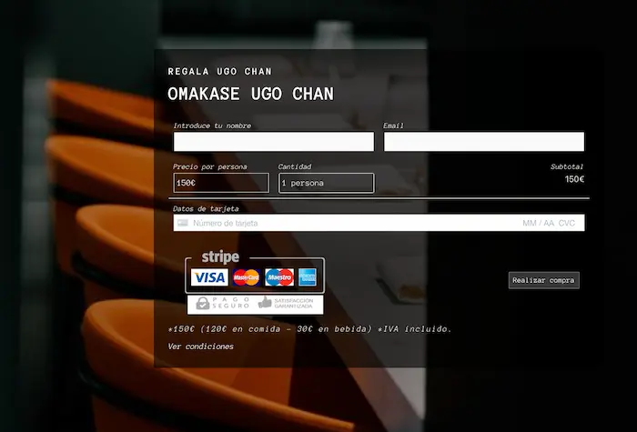 pasarela de pagos en una página web de restaurante