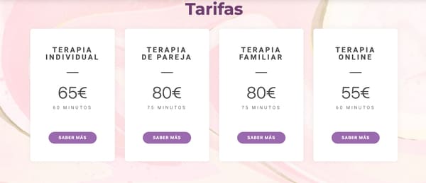 tarifas y precios paginas web psicologia